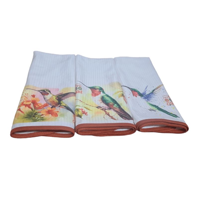 DCOBRE - Pack 3 Paños de Loza Copper modelo Colibrí Flor Naranja