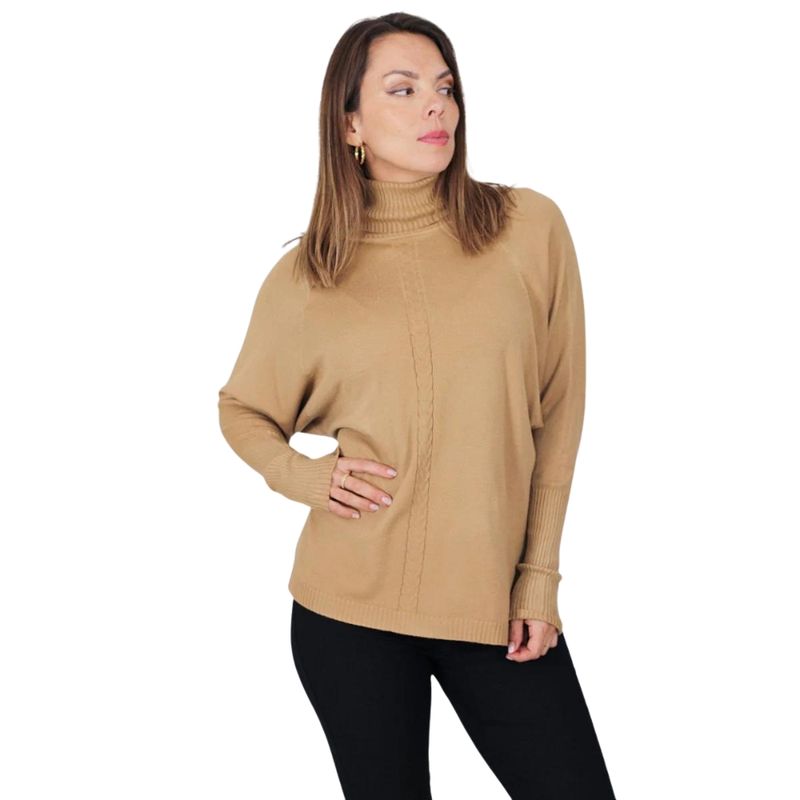 MPROPIA - Polera Manga Larga Tejida. Sweater Cuello Alto Hilo. Colores 002