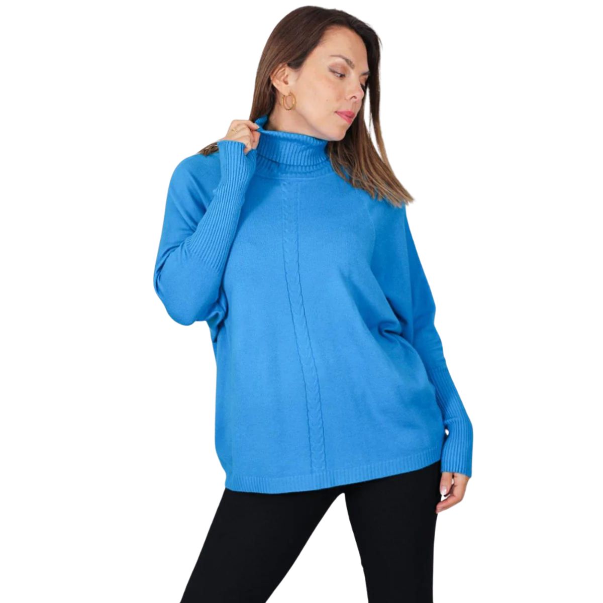 LOOK SHOP - Polera Manga Larga Tejida. Sweater Cuello Alto Hilo. Colores 002