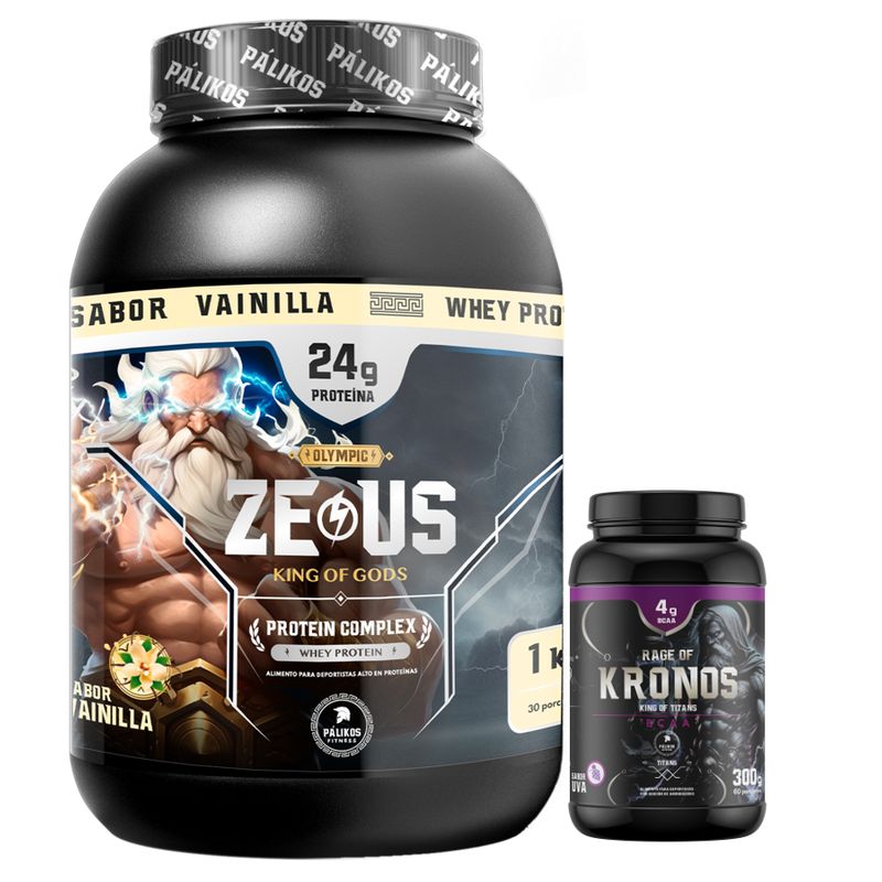 PALIKOS FITNESS - Proteína Zeus Complex Sabor Vainilla 1kg y BCAA Kronos 300g Uva