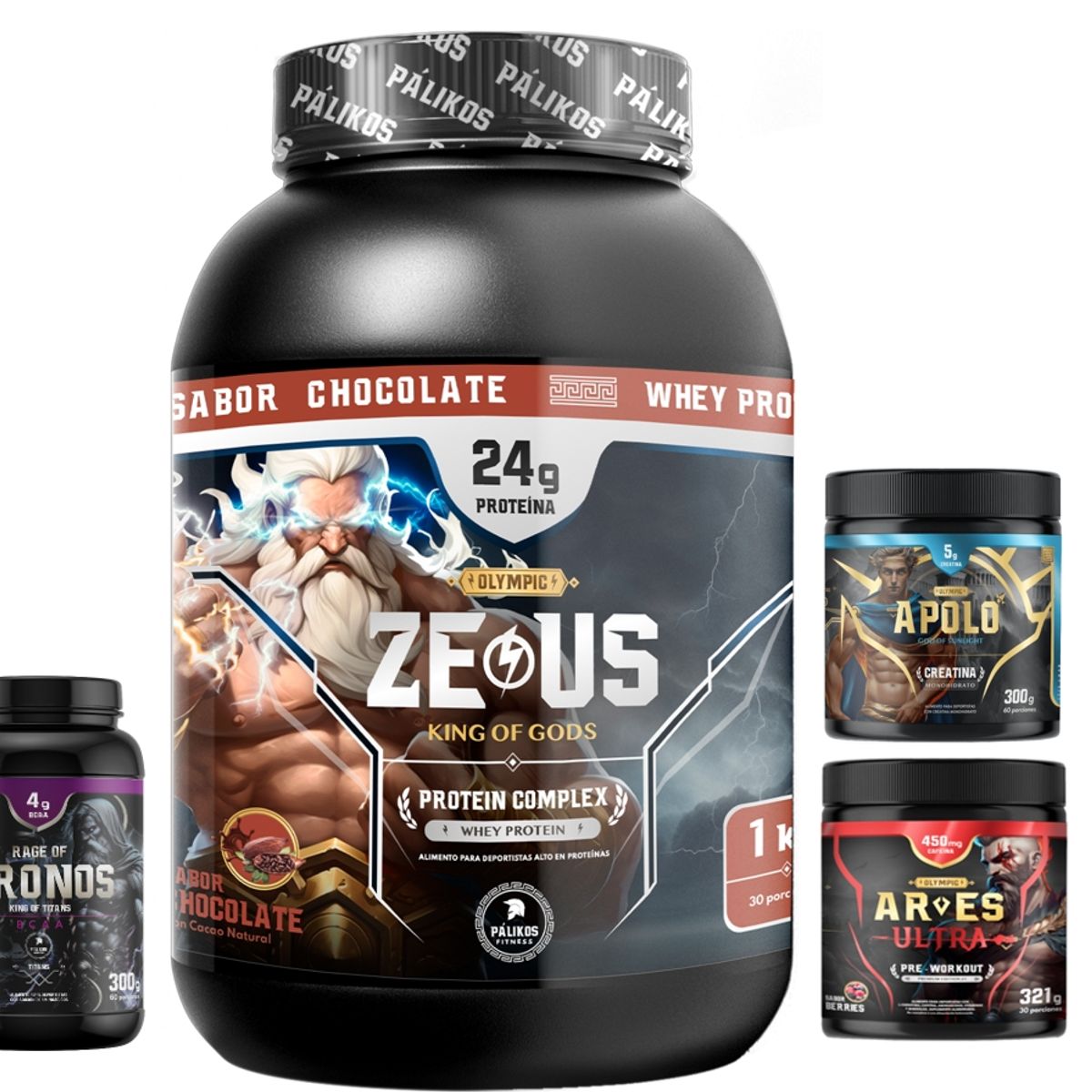 PALIKOS FITNESS - Proteina complex 1kgCreatina apolo 300gPre entreno Ares BCAA kronos