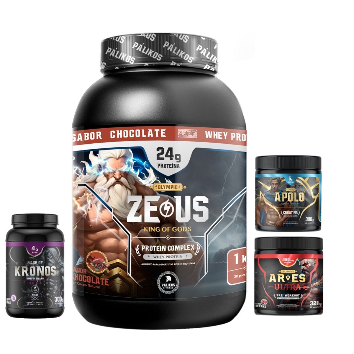 PALIKOS FITNESS - Proteina complex 1kgCreatina apolo 300gPre entreno Ares BCAA kronos