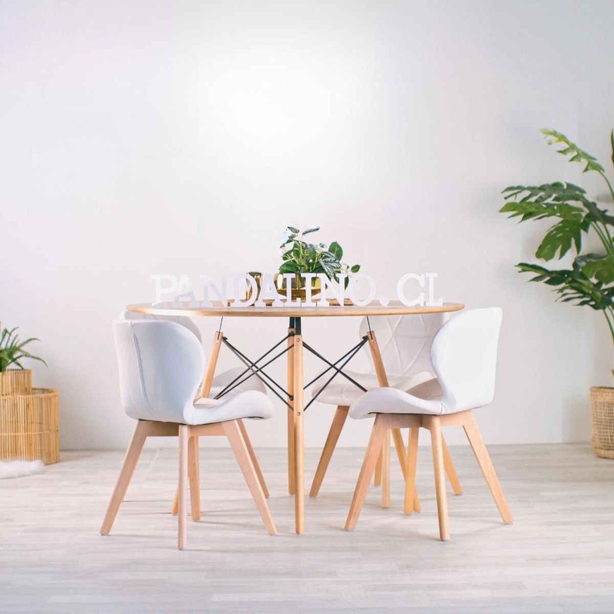 PANDALINO - Comedor Mesa Shanna 100cm + 4 Sillones Rubik Color Blanco