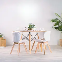 PANDALINO - Comedor Mesa Shanna 100cm + 4 Sillones Rubik Color Blanco
