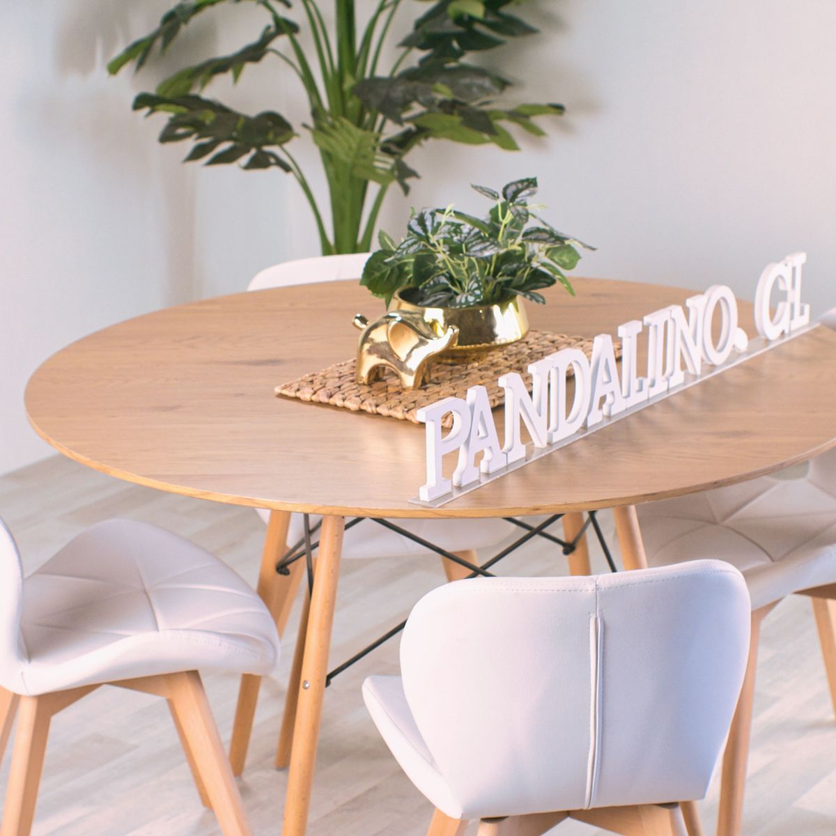 PANDALINO - Comedor Mesa Shanna 100cm + 4 Sillones Rubik Color Blanco