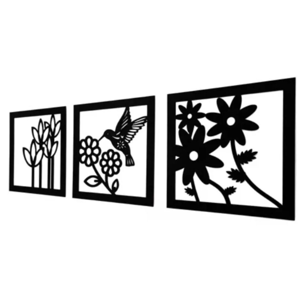 GENERICO - Cuadro Decorativo Colibrí Flores Pack 3 Madera Mdf 3mm