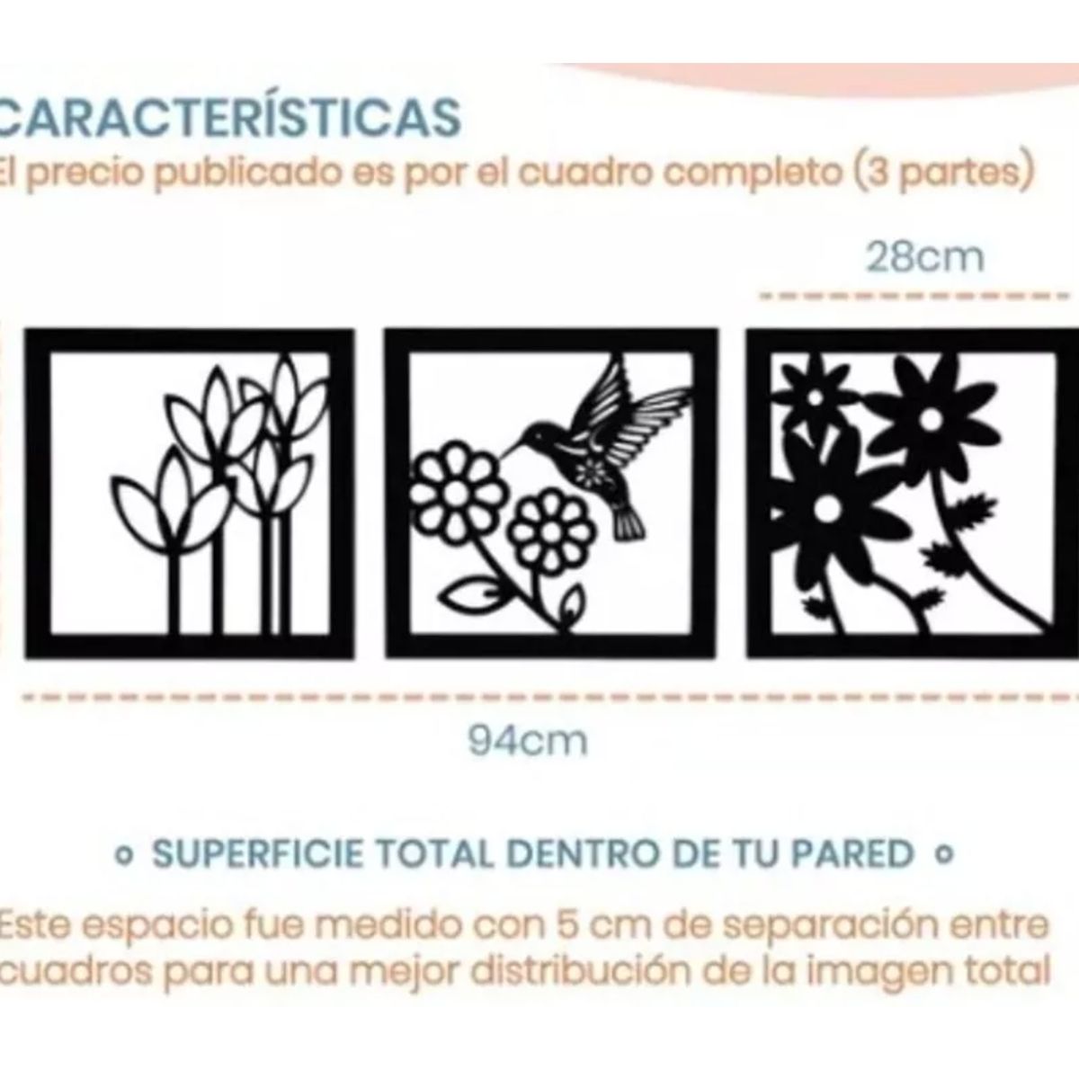 GENERICO - Cuadro Decorativo Colibrí Flores Pack 3 Madera Mdf 3mm