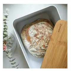 GENERICO - Panera Metálica Con Tapa Bamboo Blanca Simplit