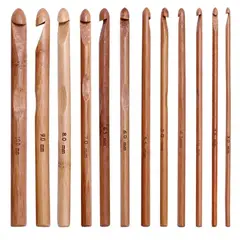 GENERICO - Set De 12 Crochet De Bambú Carbonizado 3mm a 10mm