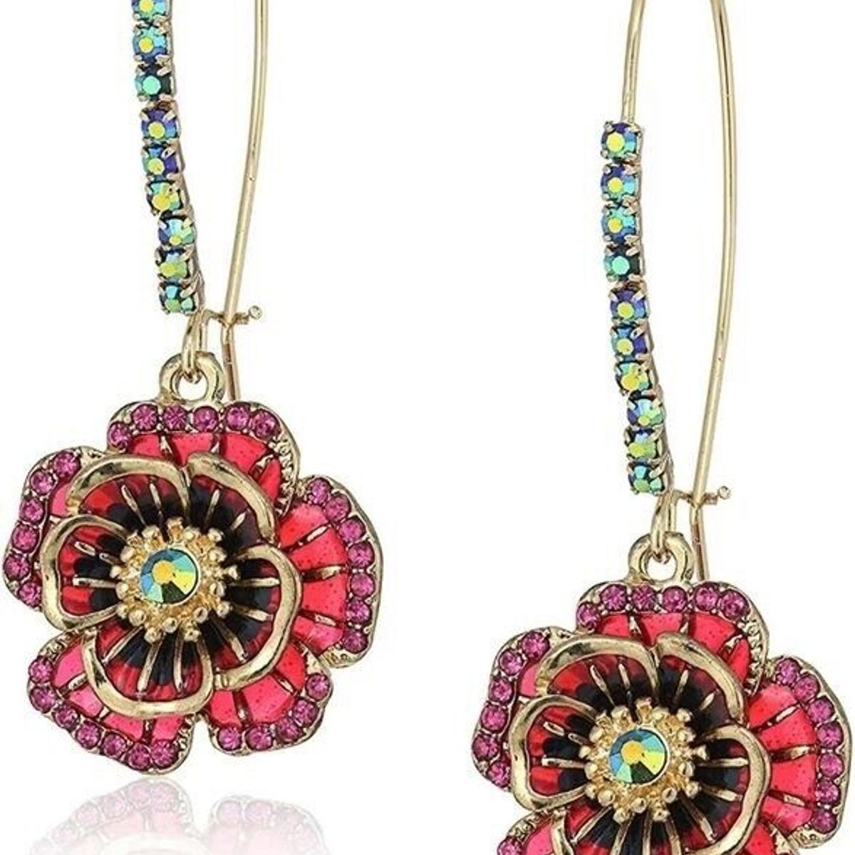 LUXURYJOYAS - Pendientes Aros Colgante Betsey Johnson Rose Oro Bañado
