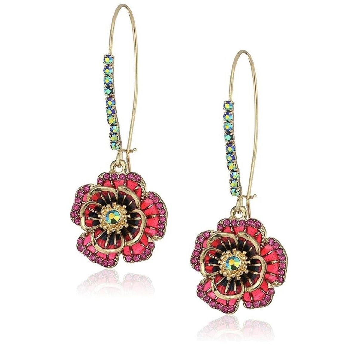 LUXURYJOYAS - Pendientes Aros Colgante Betsey Johnson Rose Oro Bañado