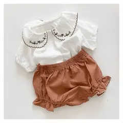 GENERICO - CONJUNTO BEBÉ NIÑA SHORT CUBREPAÑAL MAS BLUSA PEQUEÑA LUZ