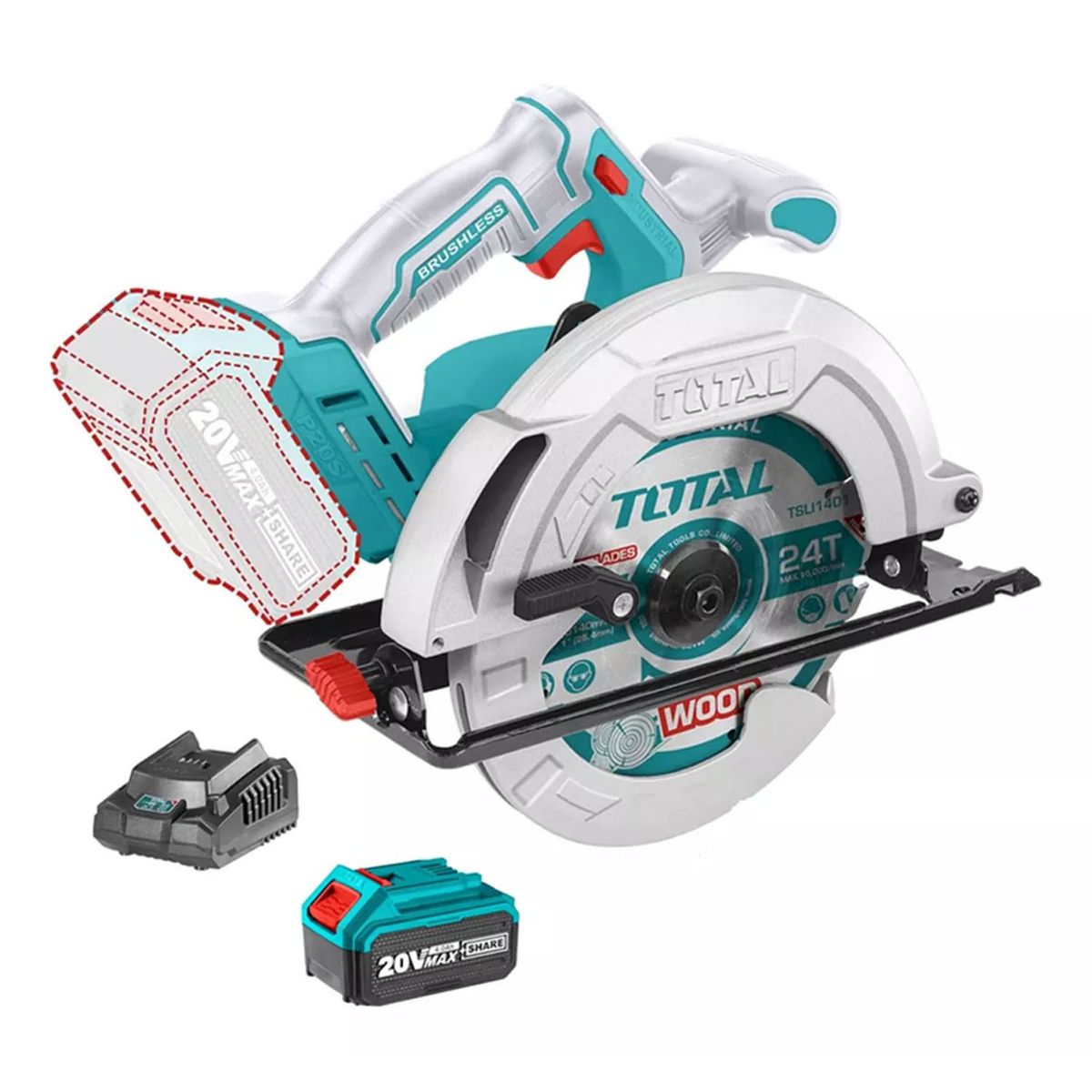 TOTAL TOOLS - Sierra Circular Inalámbrica 20v Bat+ Cargador Total Tsli1851