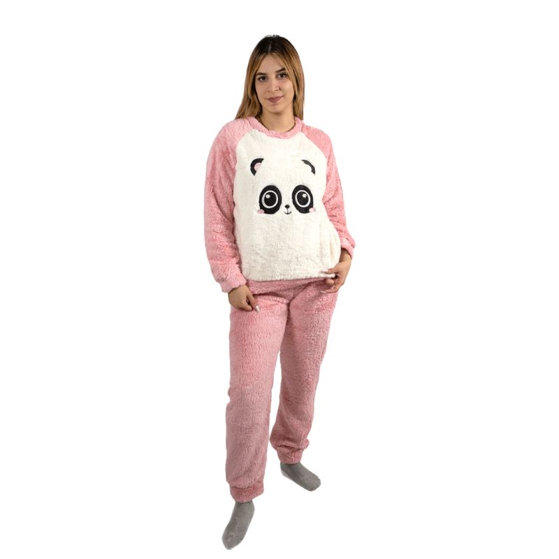 MEDIA LUNA - Pijama Mujer Polar Sherpa Diseño Panda Color Gris