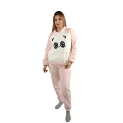 MEDIA LUNA - Pijama Mujer Polar Sherpa Diseño Panda Color Gris