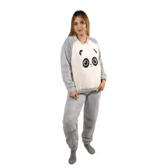 MEDIA LUNA - Pijama Mujer Polar Sherpa Diseño Panda Color Gris