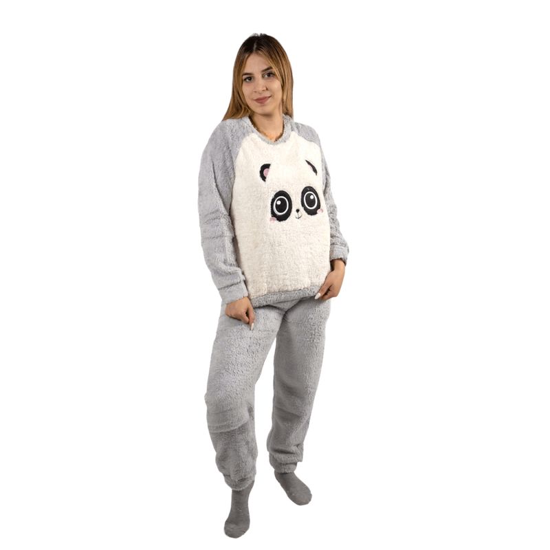 MEDIA LUNA - Pijama Mujer Polar Sherpa Diseño Panda Color Gris