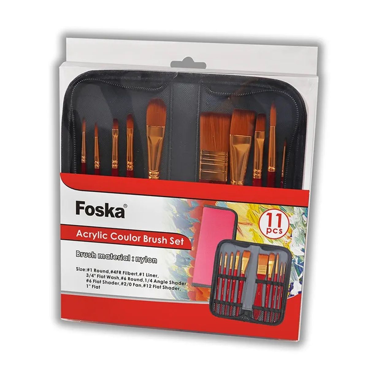 FOSKA - Set de 11 pinceles de color acrílico + Estuche