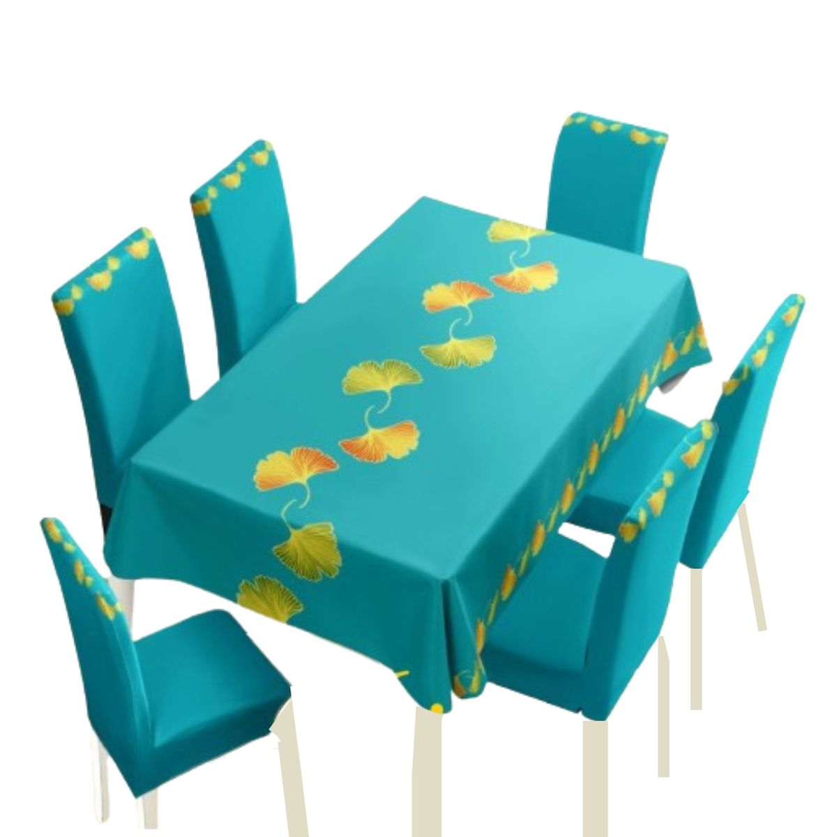 DIANA - mantel antimanchas mas 6 fundas de sillas ajustable turquesa hojas