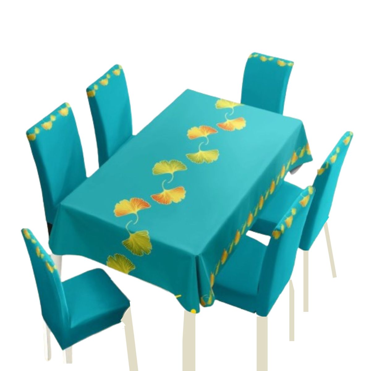 DIANA - mantel antimanchas mas 6 fundas de sillas ajustable turquesa hojas