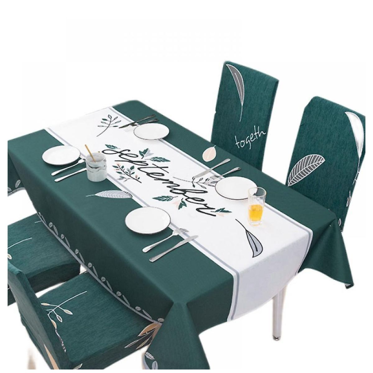 DIANA - mantel antimanchas mas 6 fundas de sillas ajustable verde september