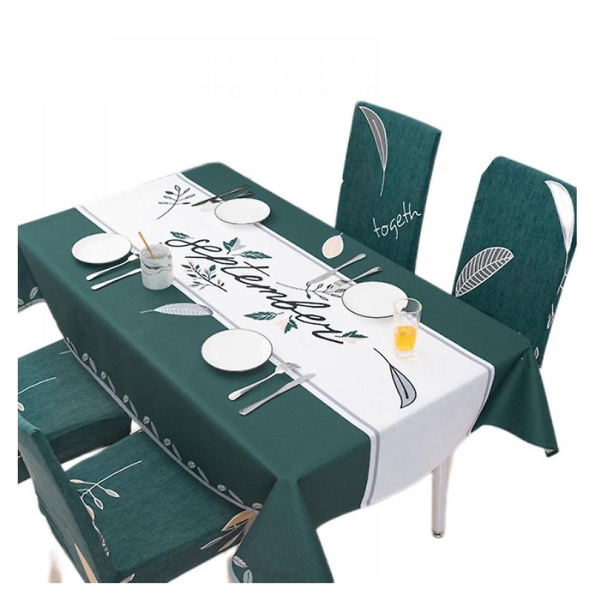 DIANA - mantel antimanchas mas 6 fundas de sillas ajustable verde september