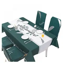 DIANA - Mantel antimanchas mas 6 fundas de sillas ajustable verde september
