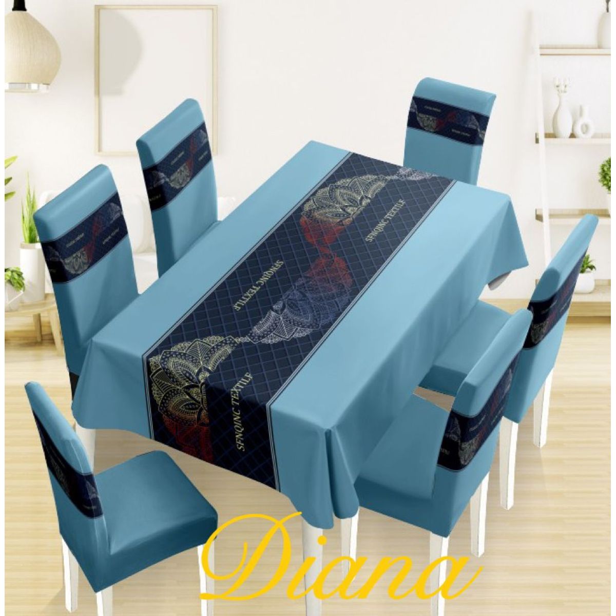 DIANA - mantel antimanchas mas 6 fundas de sillas ajustable azul sfnqinc