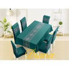 DIANA - Mantel antimanchas mas 6 fundas de sillas ajustable verde mandala