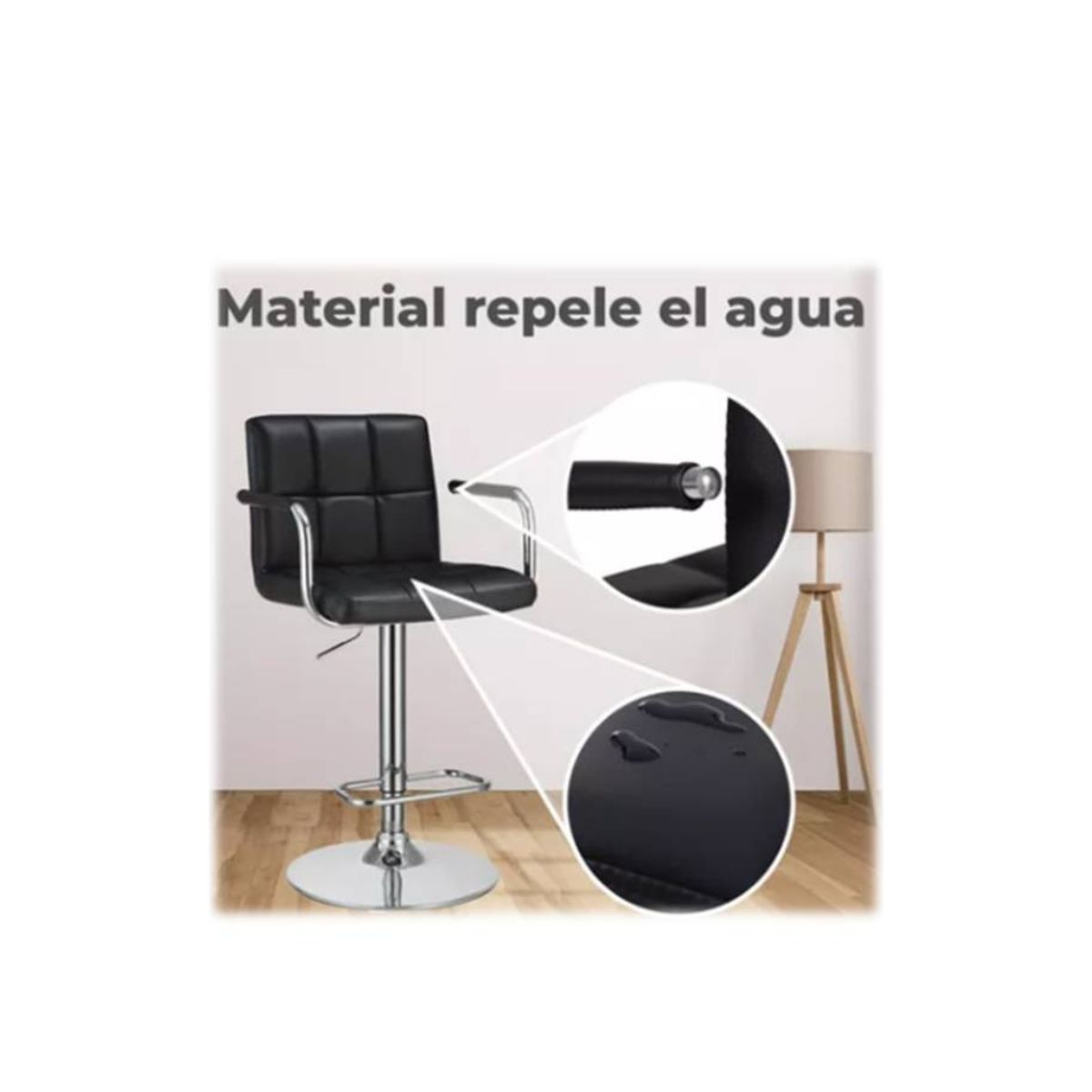 GENERICO - Pack 2 Piso Bar Con Respaldo Cuadrado Y Posa Brazos