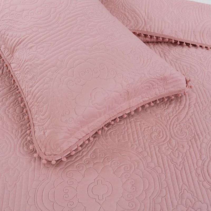 GENERICO - Cubrecama Quilt De Verano (Queen) Pompones - Rosa - 2 plazas