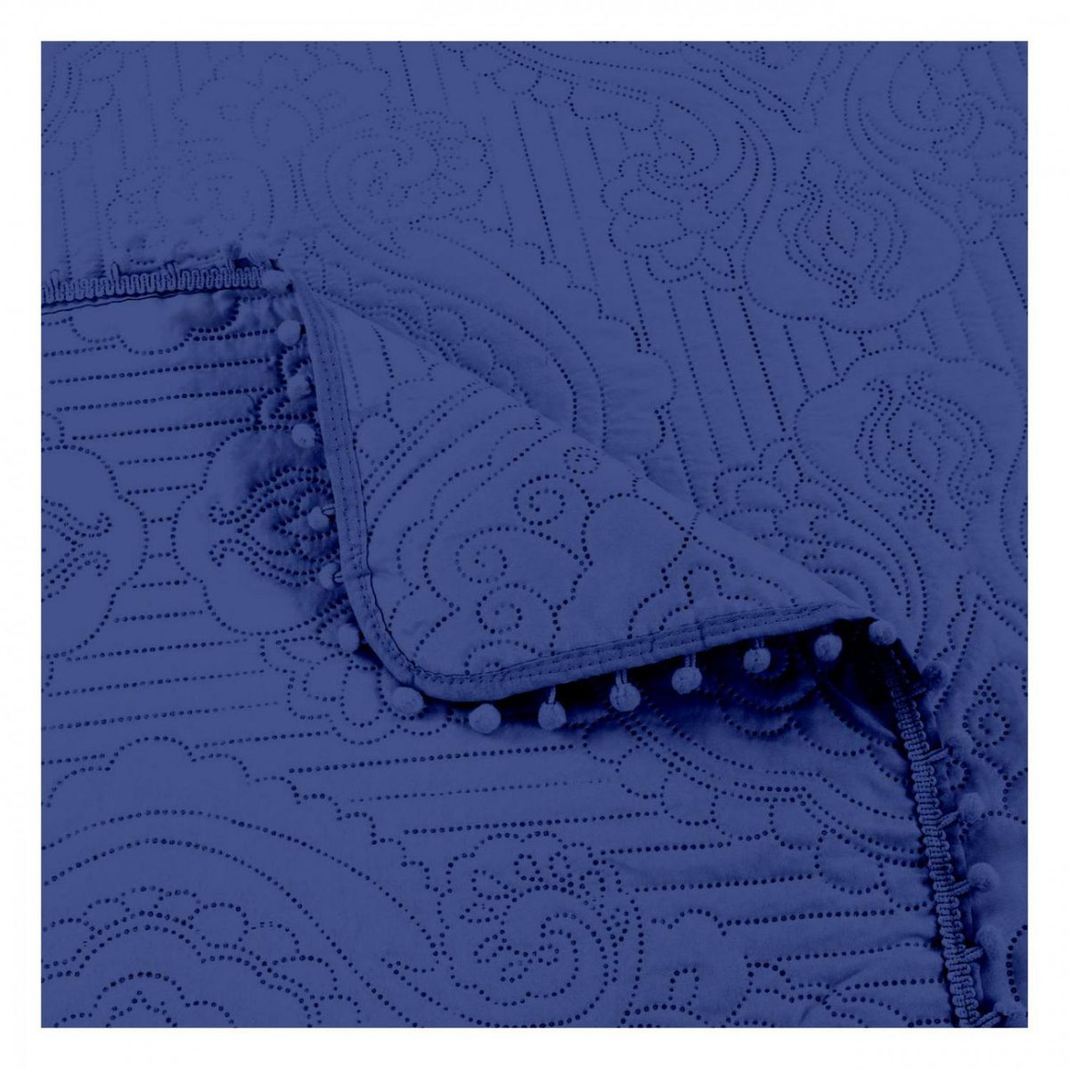 GENERICO - Cubrecama Quilt De Verano (Queen) Pompones - Azul - 2 plazas