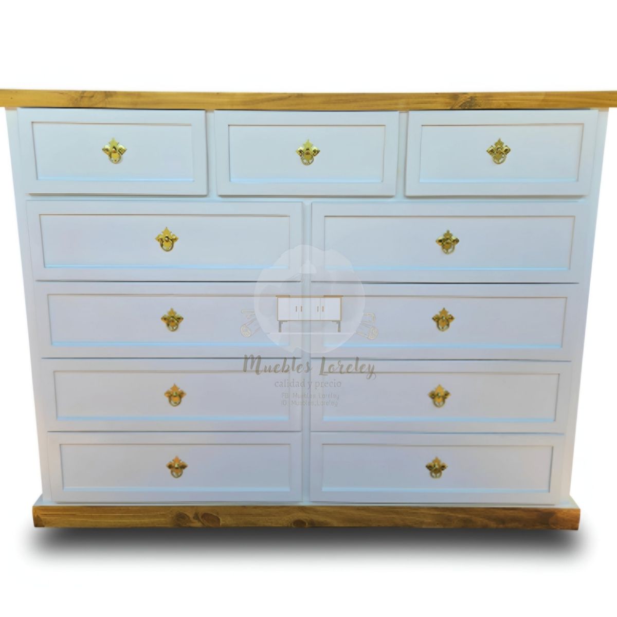 RUSTIC STYLE - COMODA MADERA DE 11 CAJONES BLANCA Y PETIRIBI.