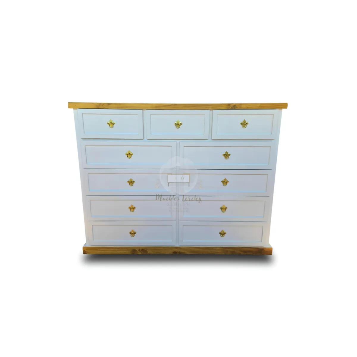 RUSTIC STYLE - COMODA MADERA DE 11 CAJONES BLANCA Y PETIRIBI.
