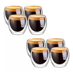 OFERTABKN - Set 8 Tazas Espresso Doble Pared 250ml Frio, Caliente