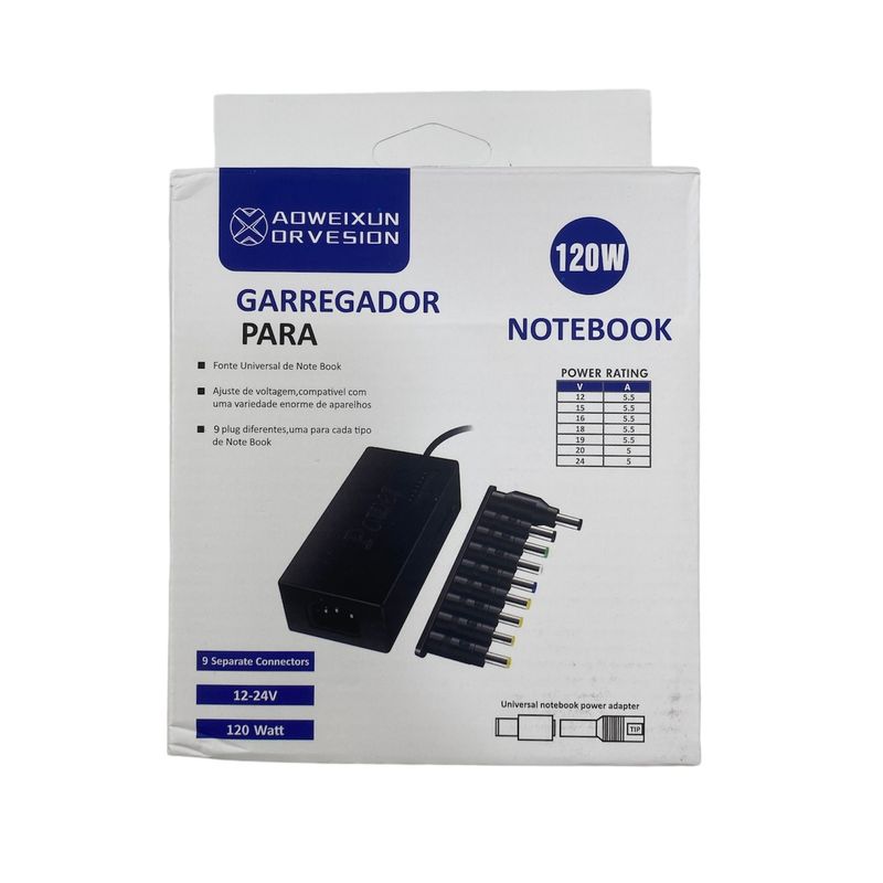 GENERICO - Cargador Notebook Universal 120w Multimarcas 9 Puntas 12V-24V