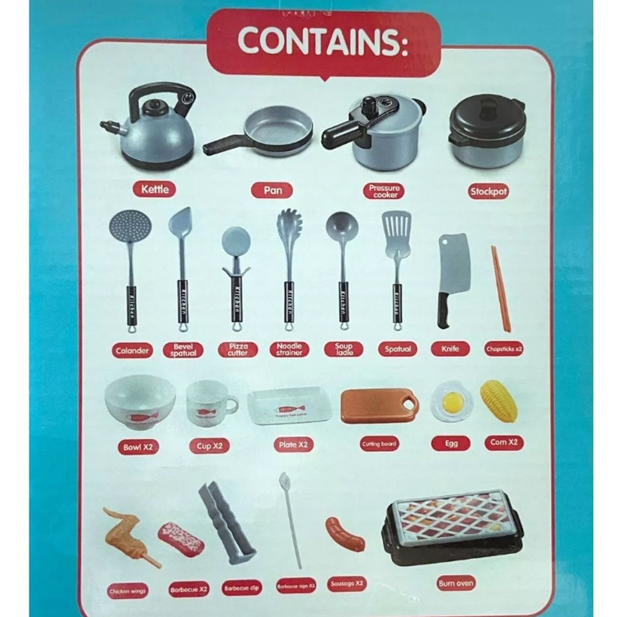 GENERICO - Set Juguete De Cocina Con 36 Utensilios Color Gris Roja