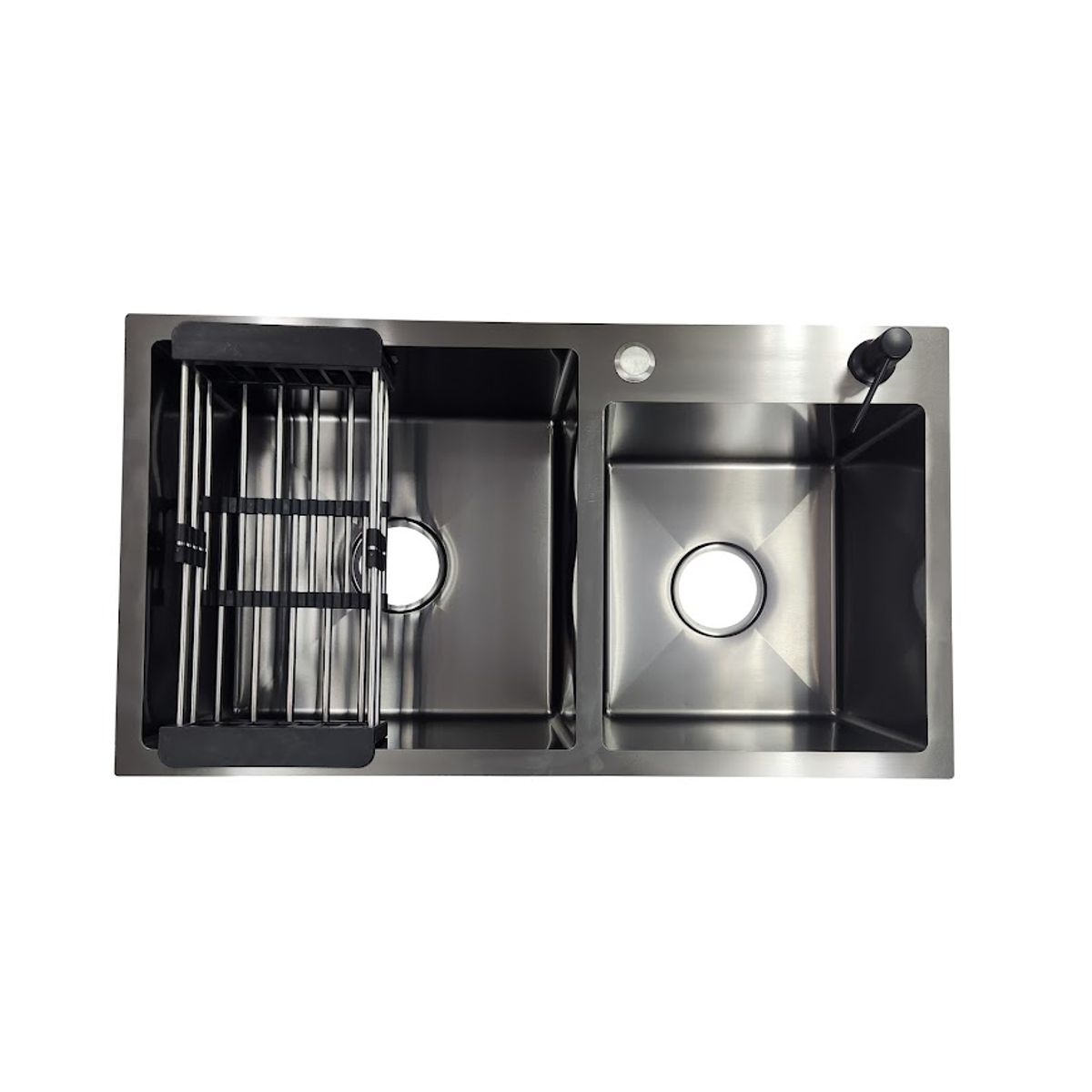 GENERICO - LAVAPLATOS 78X43 BLACK + DISPENSADOR + REJILLA