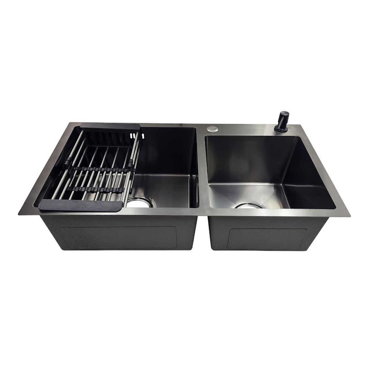 GENERICO - LAVAPLATOS 78X43 BLACK + DISPENSADOR + REJILLA