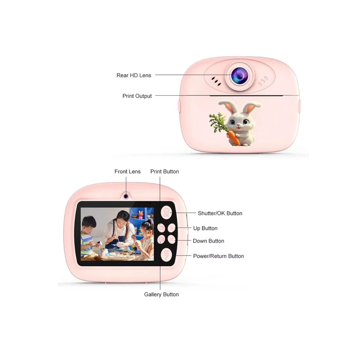 OEM - CAMARA FOTOGRAFICA PARA NIÑOS CON IMPRESION INSTANTANEA ROSA