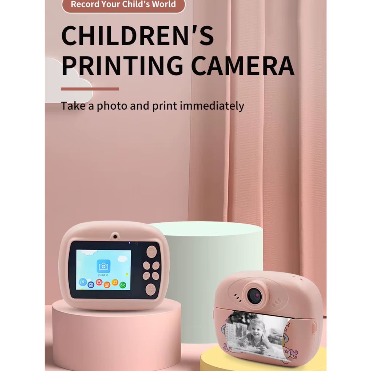 OEM - CAMARA FOTOGRAFICA PARA NIÑOS CON IMPRESION INSTANTANEA ROSA