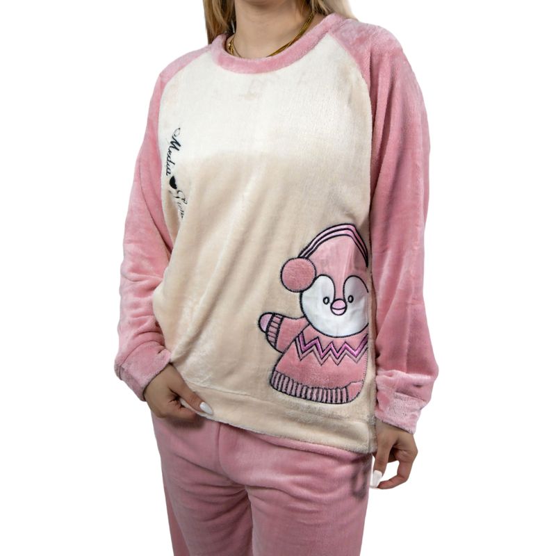 MEDIA LUNA - Pijama Mujer Polar Temporada Invierno Diseño Pinguino.-