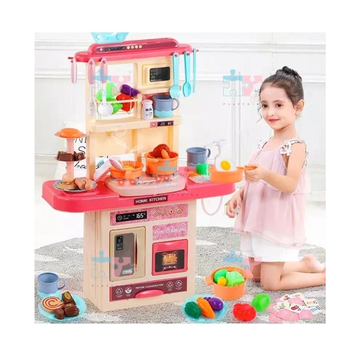 GENERICO - Cocina De Juguete 68 Accesorios Niñas 75cm Agua Vapor Sonido