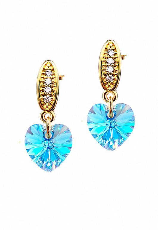 Aros Romance Gold 24K creado con cristales de Swarovski Aquamarine Celeste TALLA UNICA