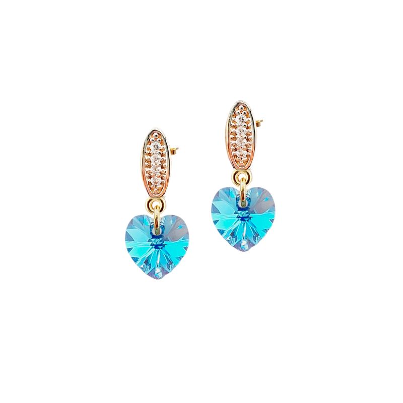 JOYAS MONTERO - Aros Romance Gold Cristales Genuinos Aquamarine