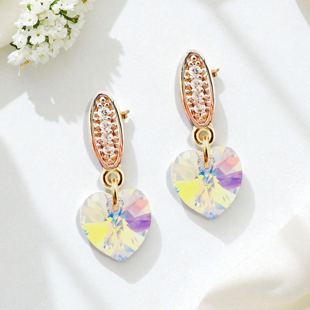 JOYAS MONTERO - Aros Romance Gold 24K creado con cristales de Swarovski® Aurora Boreal