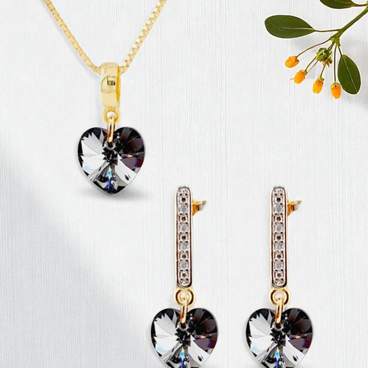 JOYAS MONTERO - Conjunto Romance Gold 24K creado con cristales de Swarovski® Silver Night