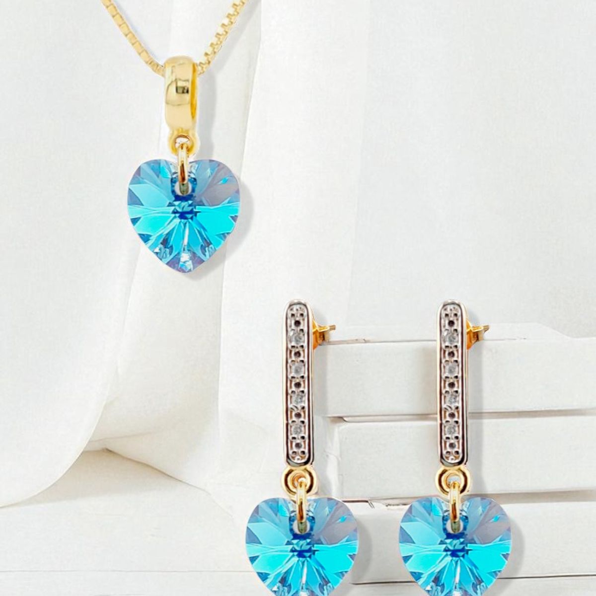 JOYAS MONTERO - Conjunto Romance Gold 24K creado con cristales de Swarovski® Aquamarine