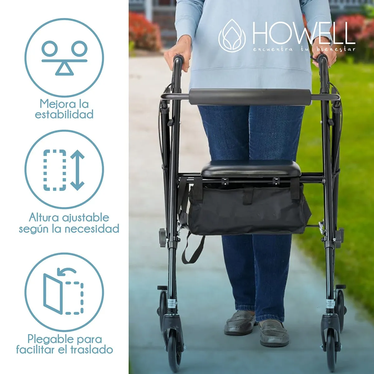 HOWELL - Burrito Ortopedico Andador Howell 4 Ruedas Freno y Asiento