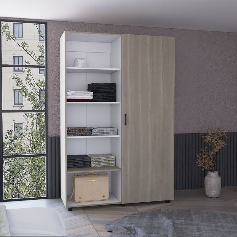 FMFURNITURE - Closet 1 Puerta 5 Repisas - Café Claro 184x120x46.9 cm
